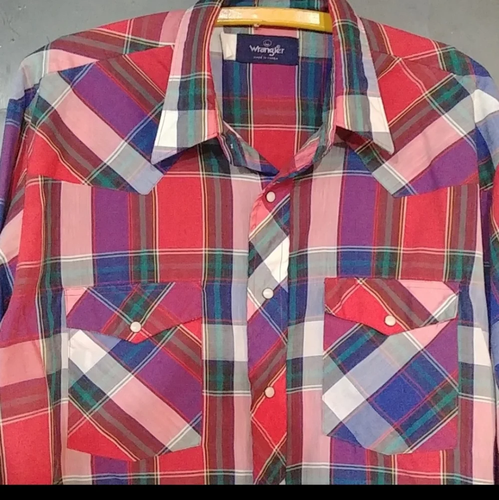Vintagr Wrangler Red Plaid Western Shirt - Picture 6 of 8